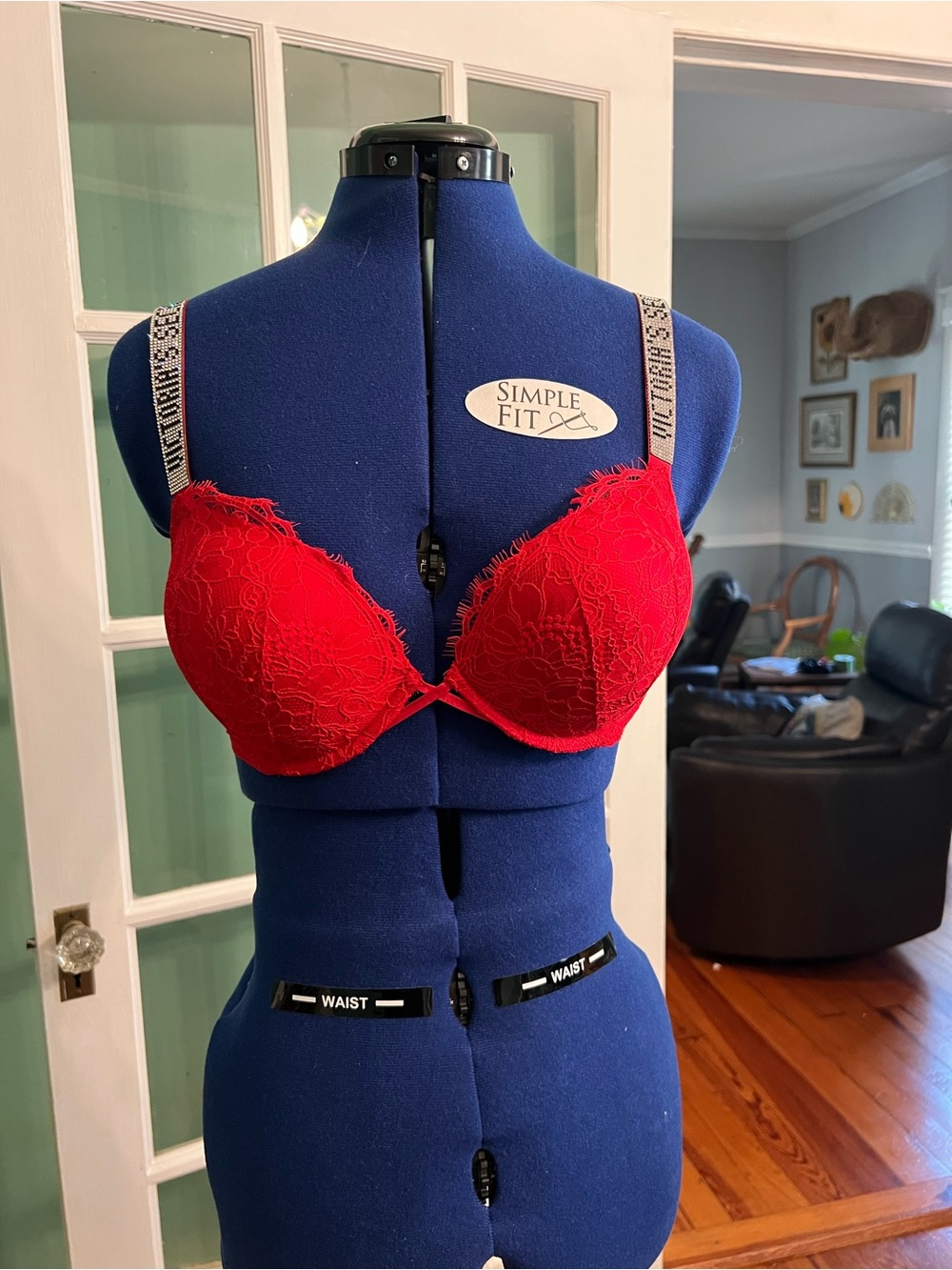 Victoria's Secret Red Lace Push-Up Bra with Logo Straps